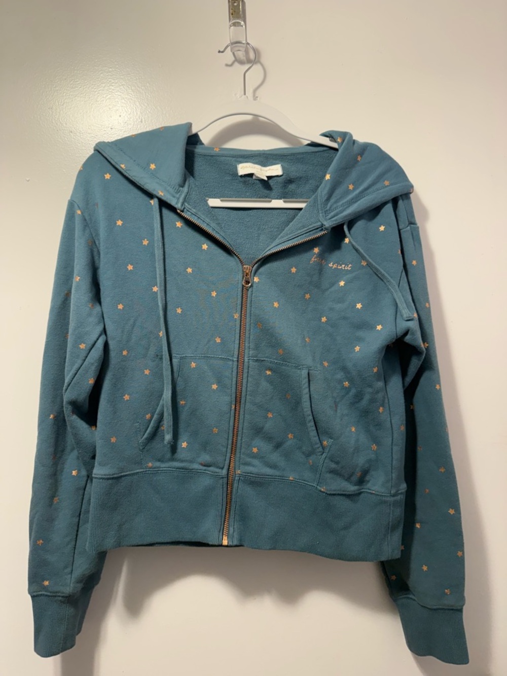 Spiritual Gangster Teal Zip Hoodie with Gold Star Accent